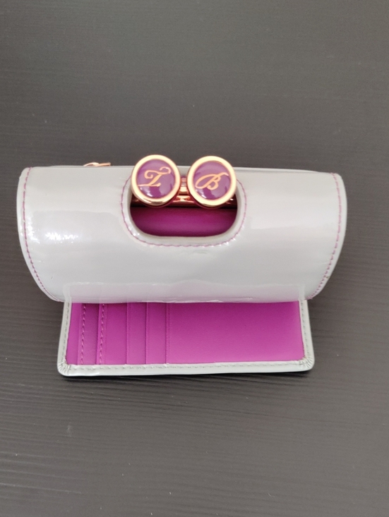 Ted Baker London Handbags - Ted Baker London Glossy Light Gray Wallet with Purple Gold Hardware